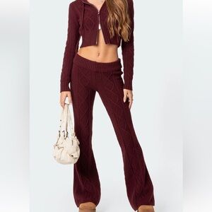Women's Burgundy Knit Pants & Zip up Set - Edikted
